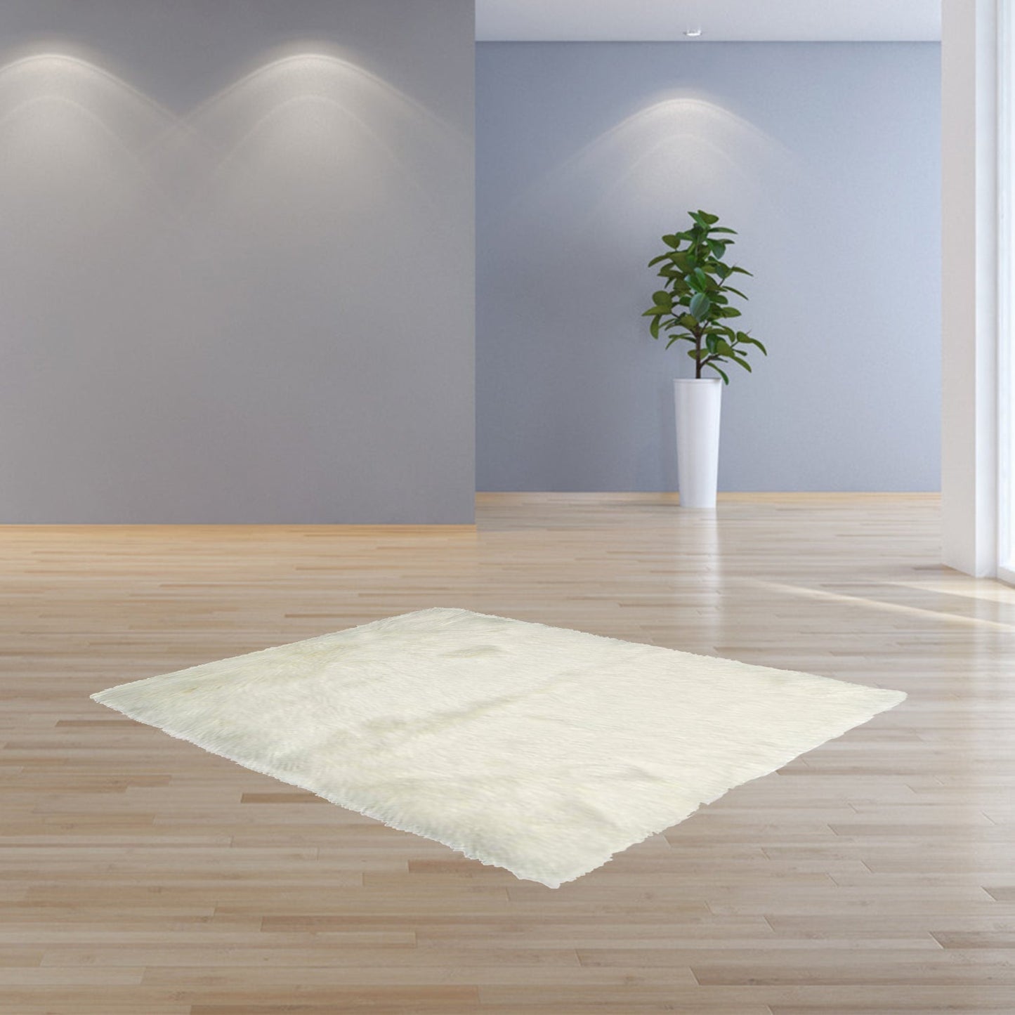 HomeRoots 24" x 36" x 1.5" Faux Rectangular Area Rug in Off White Finish