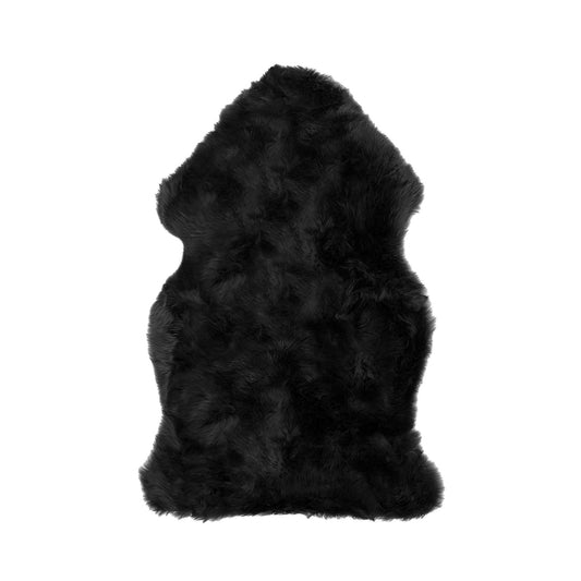 HomeRoots 24" x 36" x 1.5" Single Sheepskin Area Rug in Black Finish