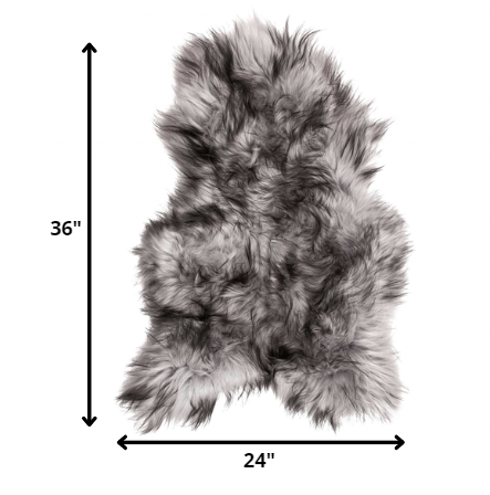 HomeRoots 24" x 36" x 2" Sheepskin Single Long-Haired Area Rug in Metallic Silver Finish