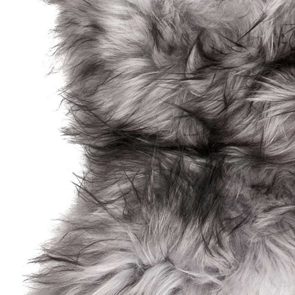 HomeRoots 24" x 36" x 2" Sheepskin Single Long-Haired Area Rug in Metallic Silver Finish