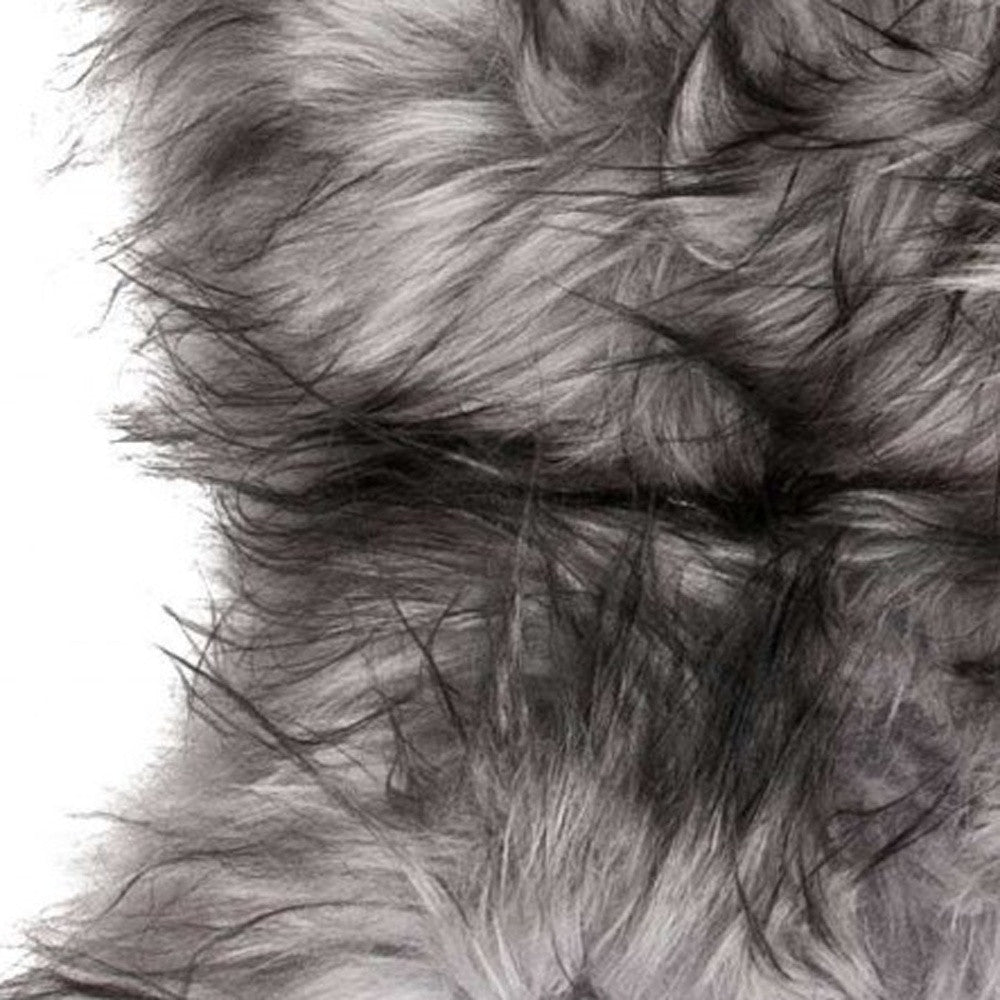 HomeRoots 24" x 36" x 2" Sheepskin Single Long-Haired Area Rug in Metallic Silver Finish