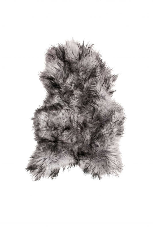 HomeRoots 24" x 36" x 2" Sheepskin Single Long-Haired Area Rug in Metallic Silver Finish