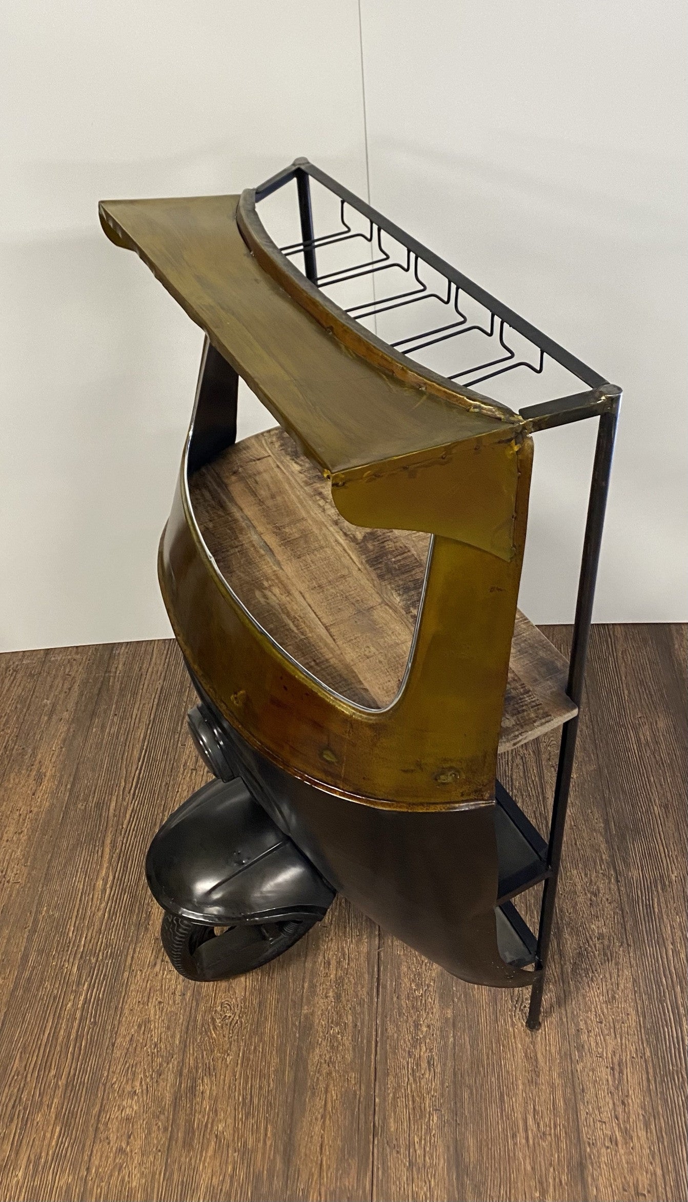 HomeRoots 24" x 36" x 65" Tuk Tuk Bar in Black and Gold Finish