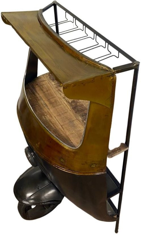 HomeRoots 24" x 36" x 65" Tuk Tuk Bar in Black and Gold Finish