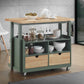 HomeRoots 24" x 43" x 35" Wood Casters Kitchen Cart in Natural & Green Finish