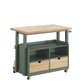 HomeRoots 24" x 43" x 35" Wood Casters Kitchen Cart in Natural & Green Finish