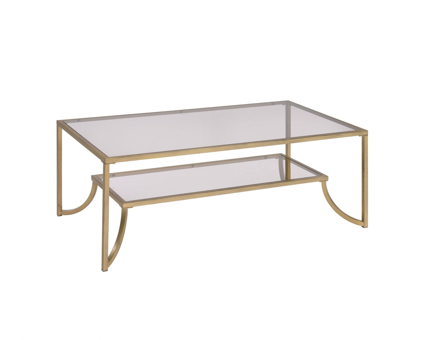 HomeRoots 24" x 48" x 18" Smoky Glass and Metal Coffee Table With Antique Gold Frame