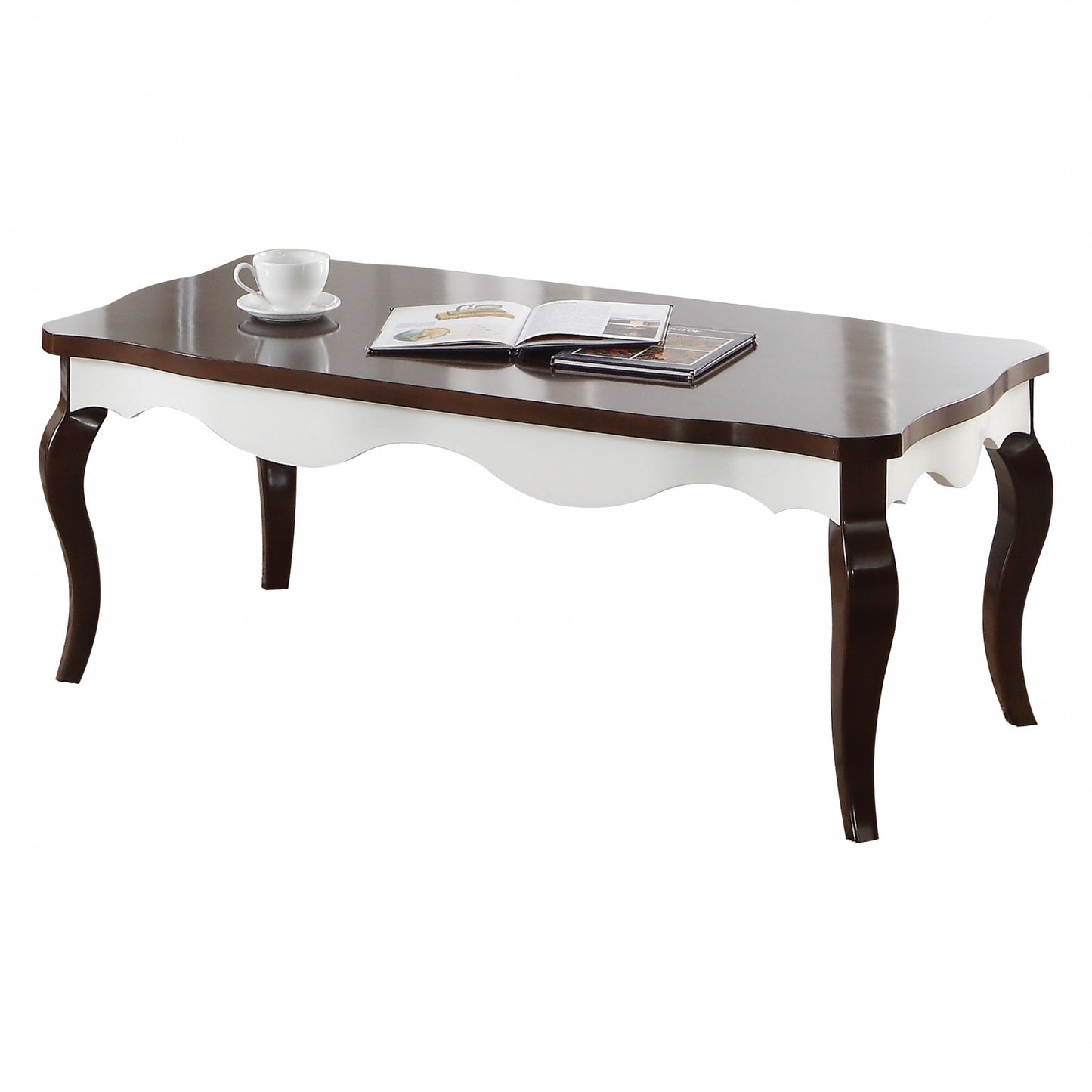 HomeRoots 24' x 48' x 18' Walnut White Wood Coffee Table