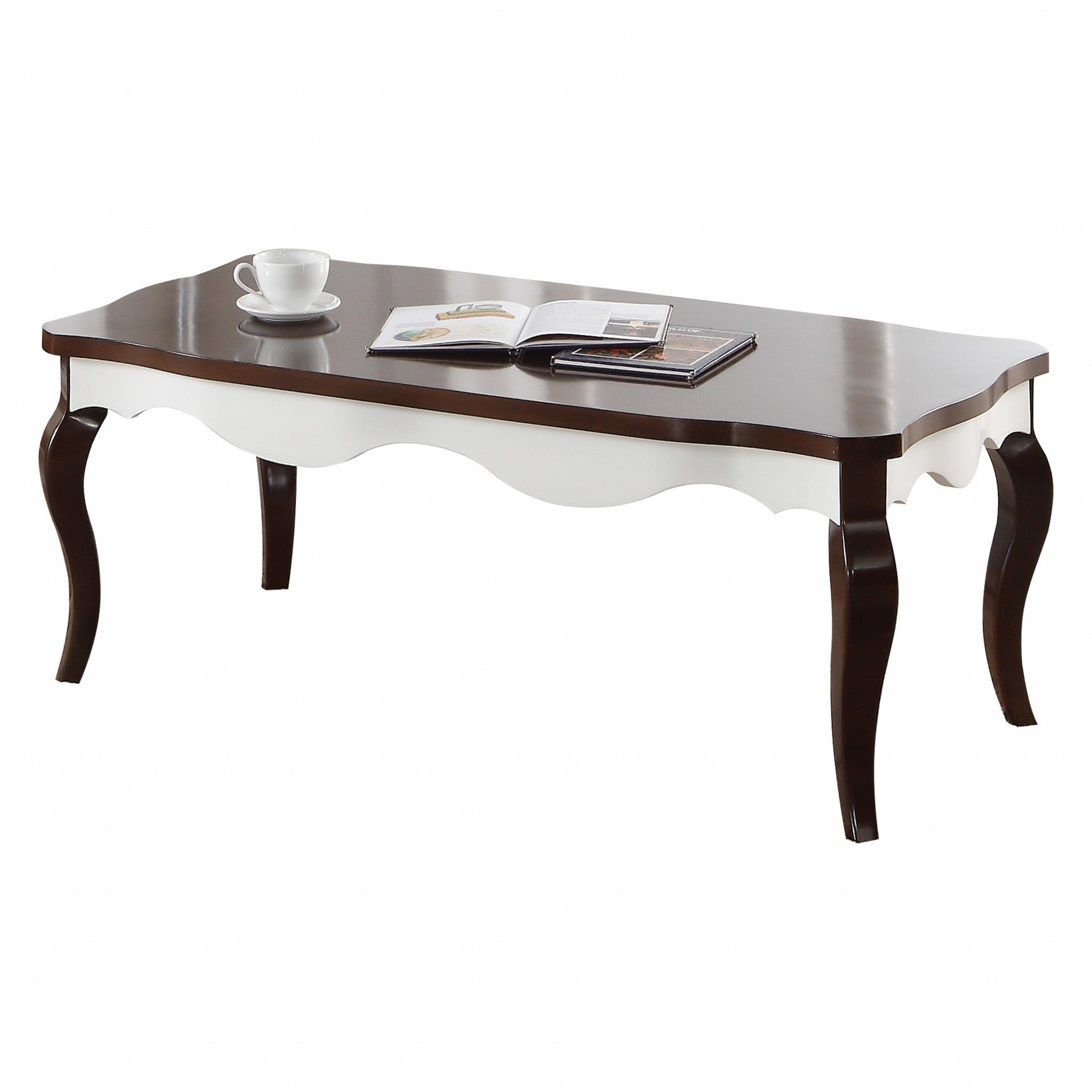 HomeRoots 24' x 48' x 18' Walnut White Wood Coffee Table
