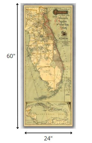 HomeRoots 24" x 60" Map of Jacksonville Florida Vintage Poster Wall Art