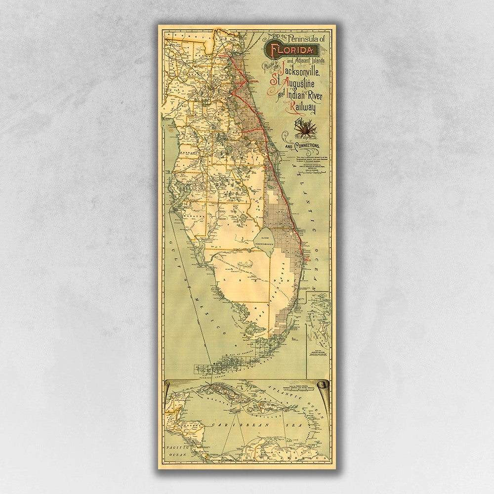 HomeRoots 24" x 60" Map of Jacksonville Florida Vintage Poster Wall Art