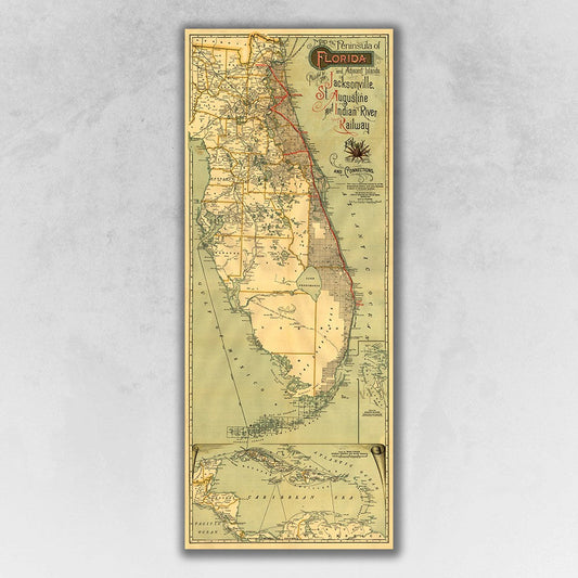 HomeRoots 24" x 60" Map of Jacksonville Florida Vintage Poster Wall Art
