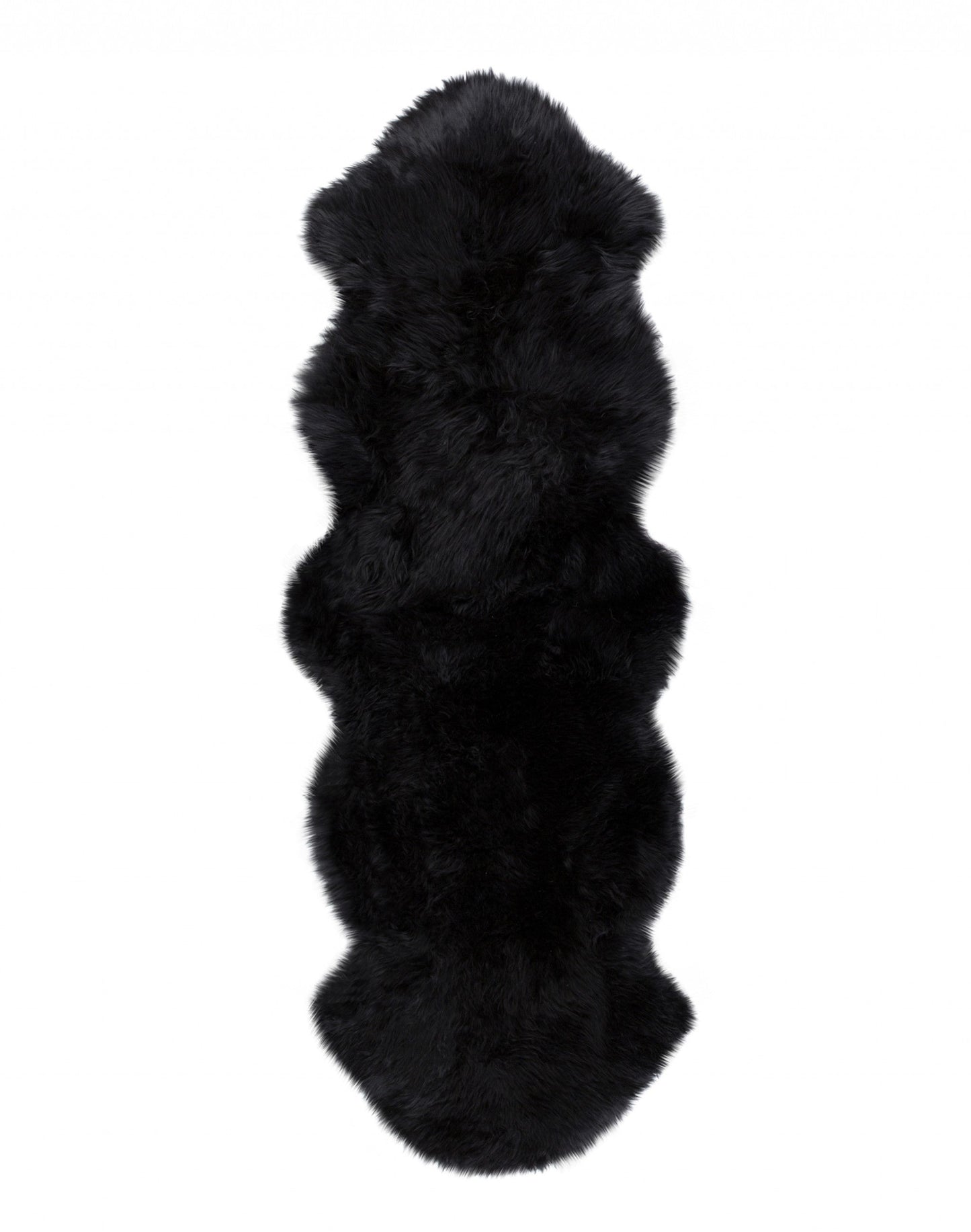 HomeRoots 24" x 72" x 2" Double Sheepskin Area Rug in Black Finish