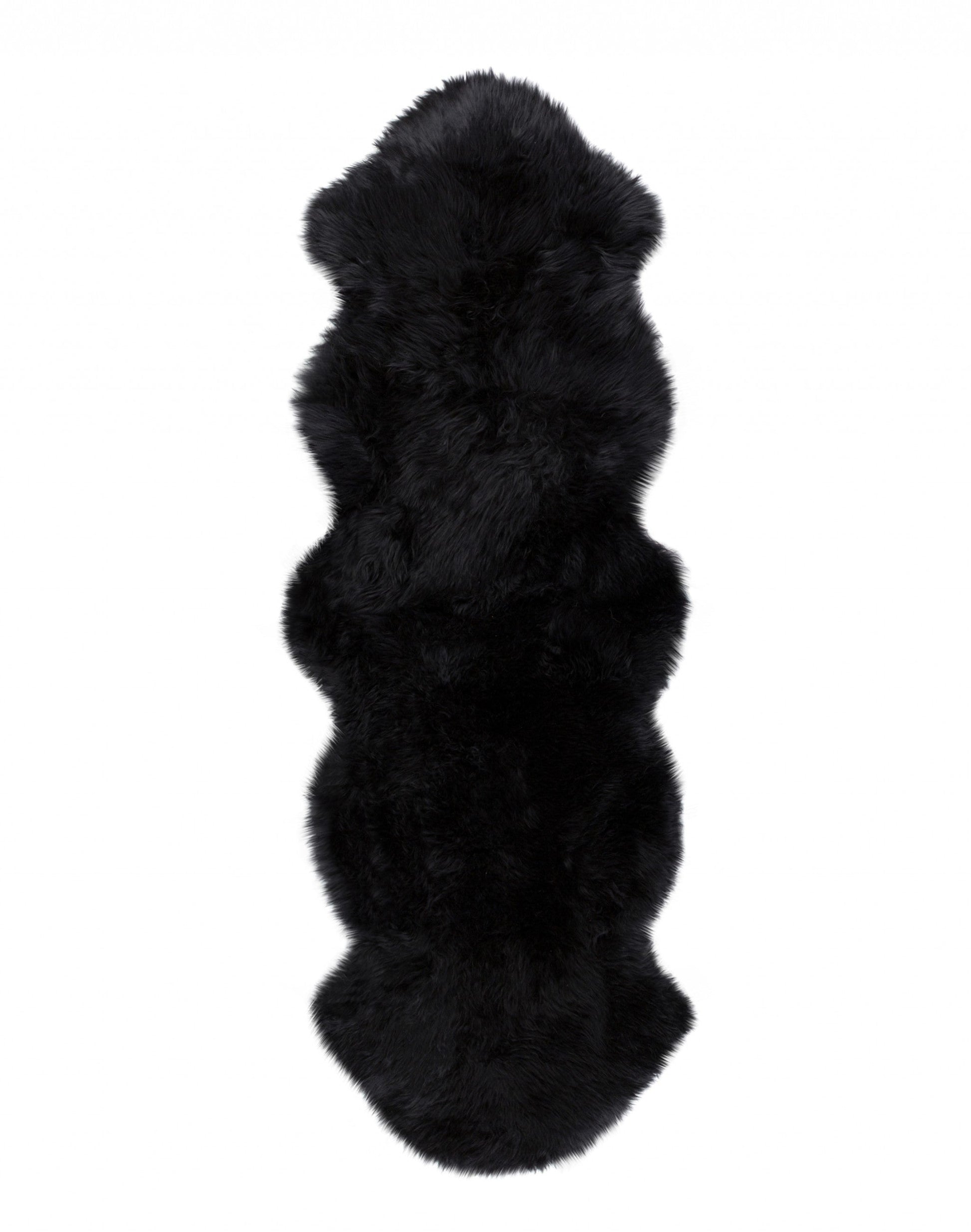 HomeRoots 24" x 72" x 2" Double Sheepskin Area Rug in Black Finish