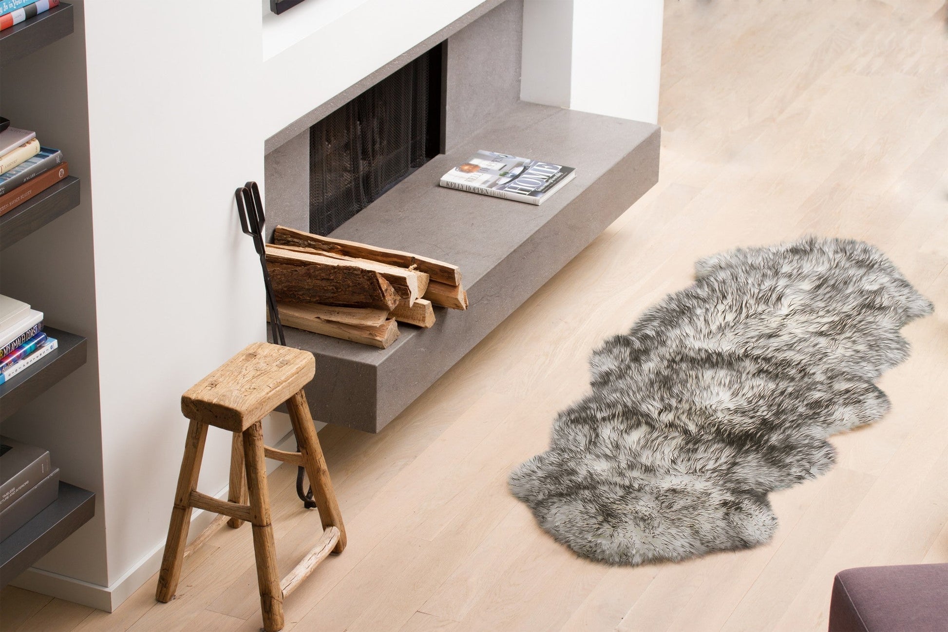 HomeRoots 24" x 72" x 2" Double Sheepskin Area Rug in Gradient Gray Finish