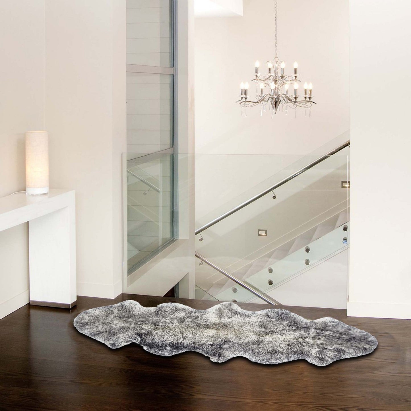 HomeRoots 24" x 72" x 2" Double Sheepskin Area Rug in Gradient Gray Finish
