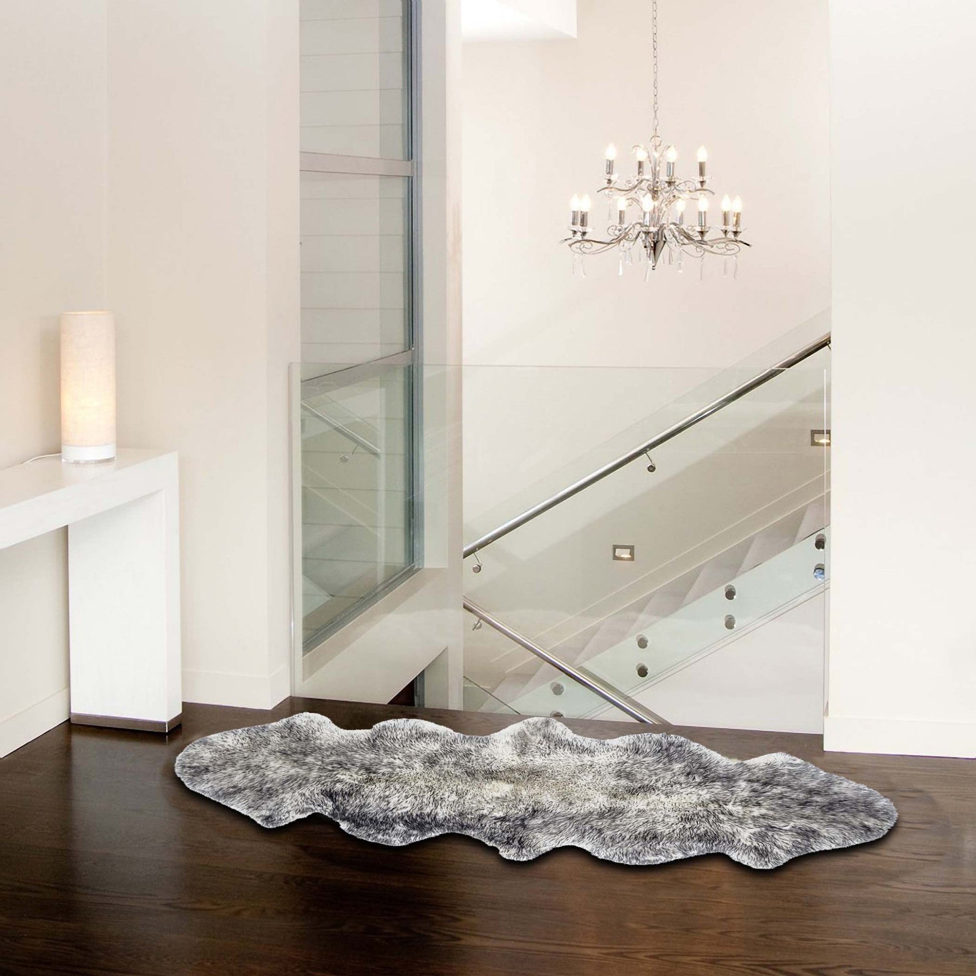 HomeRoots 24" x 72" x 2" Double Sheepskin Area Rug in Gradient Gray Finish