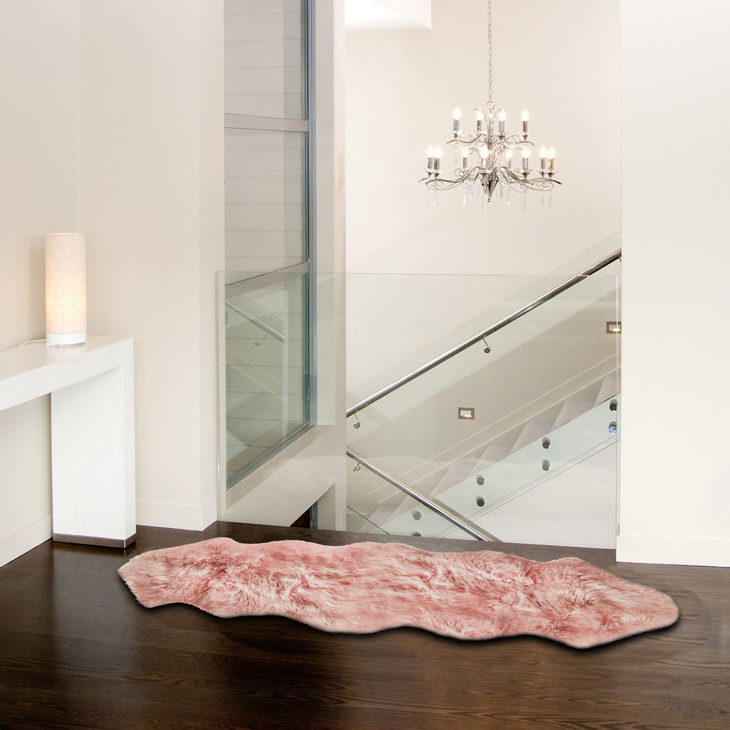 HomeRoots 24" x 72" x 2" Double Sheepskin Area Rug in Pink Finish