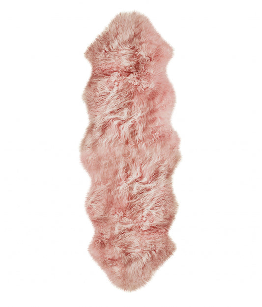 HomeRoots 24" x 72" x 2" Double Sheepskin Area Rug in Pink Finish