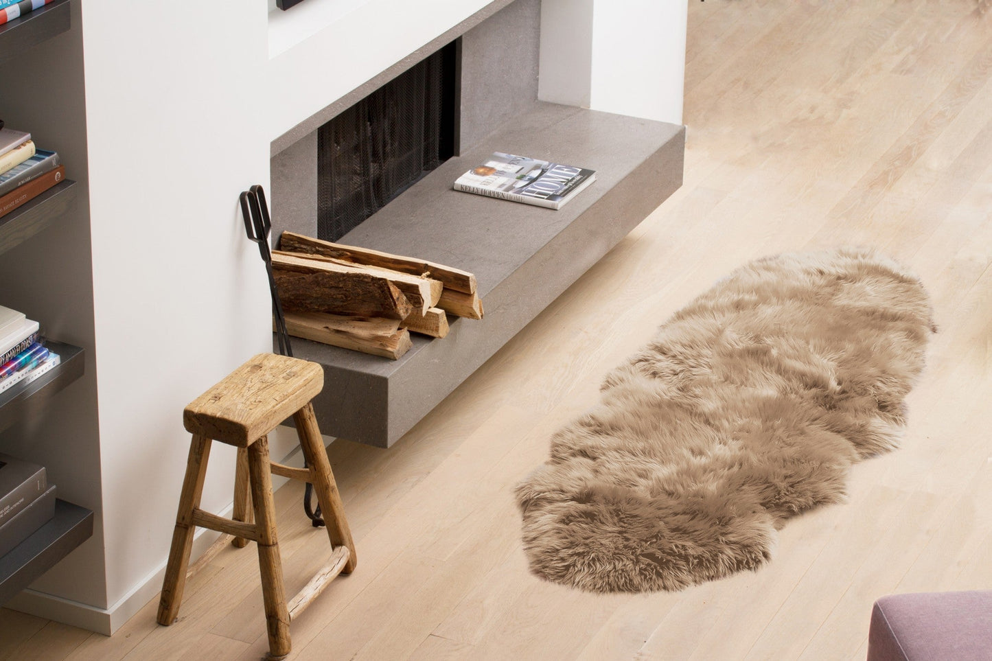 HomeRoots 24" x 72" x 2" Double Sheepskin Area Rug in Taupe Finish