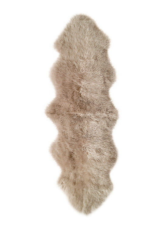 HomeRoots 24" x 72" x 2" Double Sheepskin Area Rug in Taupe Finish