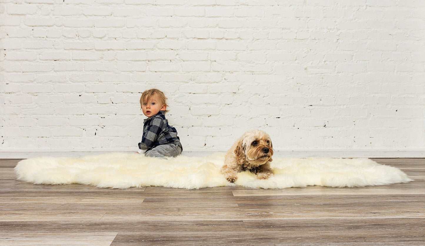 HomeRoots 24" x 72" x 2" Natural Double Sheepskin Area Rug