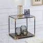 HomeRoots 24"x 24" x 24" Smoky Glass And Metal Wood Veneer (Paper) End Table in Black and Gold Finish