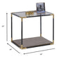 HomeRoots 24"x 24" x 24" Smoky Glass And Metal Wood Veneer (Paper) End Table in Black and Gold Finish