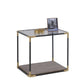 HomeRoots 24"x 24" x 24" Smoky Glass And Metal Wood Veneer (Paper) End Table in Black and Gold Finish