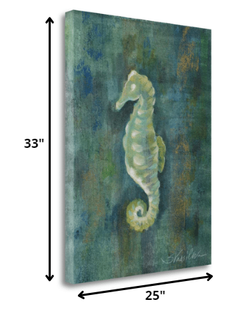 HomeRoots 25" Aqua Blue Seahorse Giclee Wrap Canvas Wall Art
