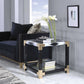 HomeRoots 25" Black And Gold And Clear Glass Mirrored End Table With Shelf