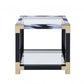 HomeRoots 25" Black And Gold And Clear Glass Mirrored End Table With Shelf