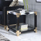 HomeRoots 25" Black And Gold And Clear Glass Mirrored End Table With Shelf