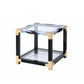HomeRoots 25" Black And Gold And Clear Glass Mirrored End Table With Shelf