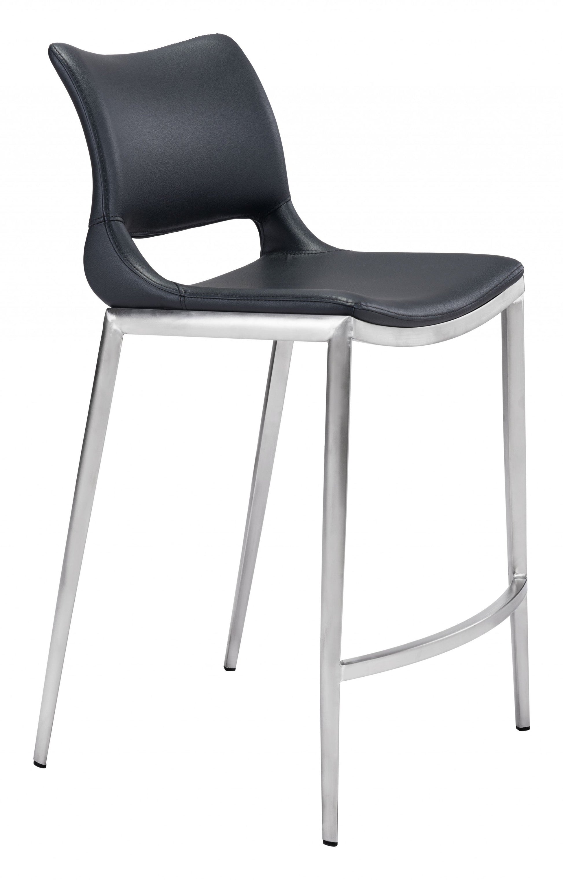 HomeRoots 25" Black And Silver Steel Low Back Counter Height Bar Chairs in Set of Two