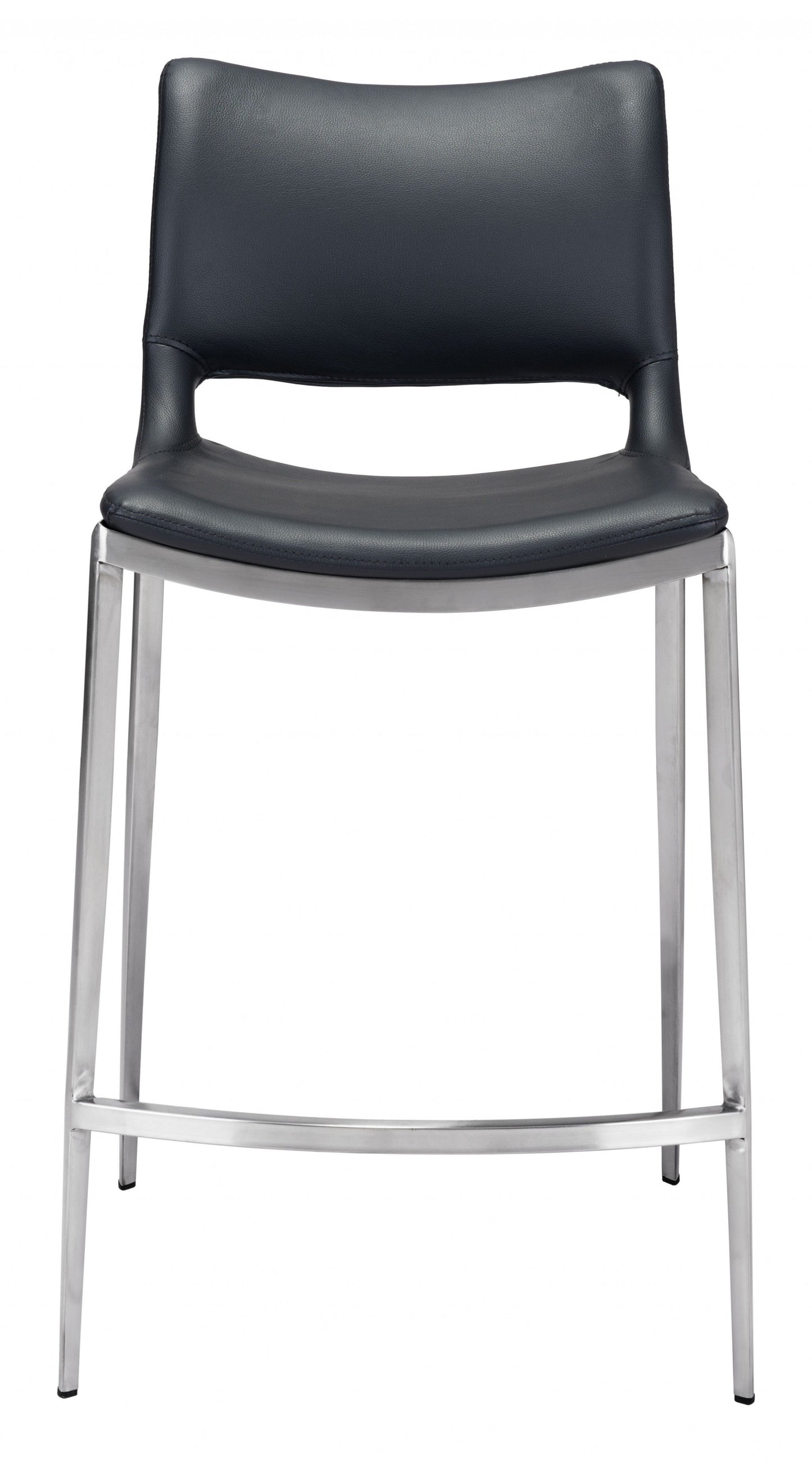 HomeRoots 25" Black And Silver Steel Low Back Counter Height Bar Chairs in Set of Two