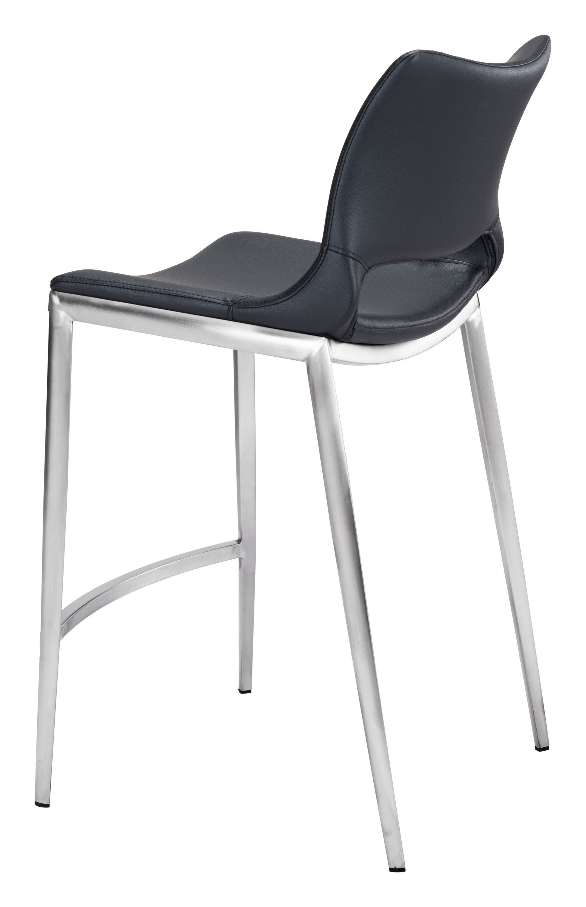 HomeRoots 25" Black And Silver Steel Low Back Counter Height Bar Chairs in Set of Two
