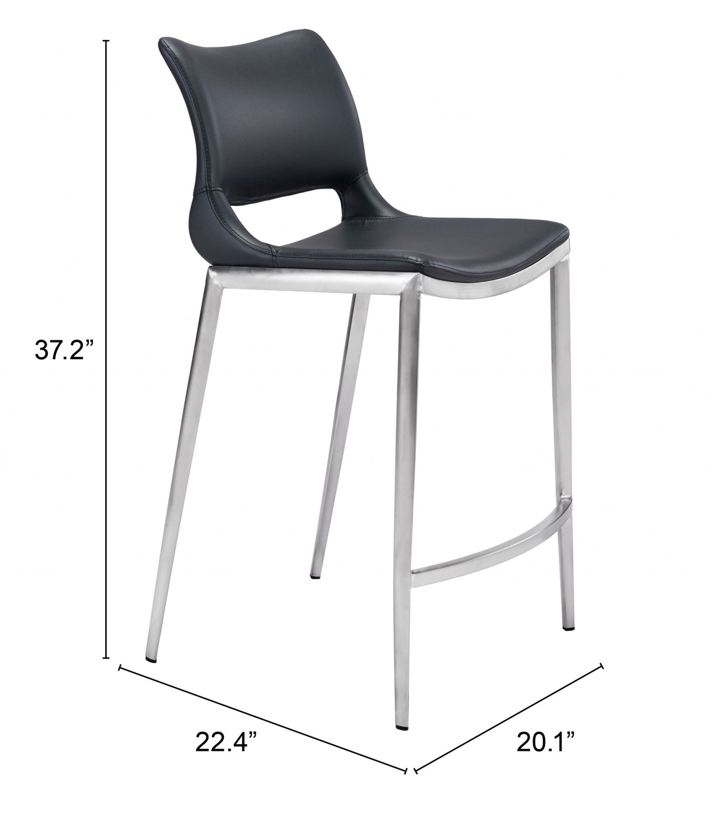 HomeRoots 25" Black And Silver Steel Low Back Counter Height Bar Chairs in Set of Two