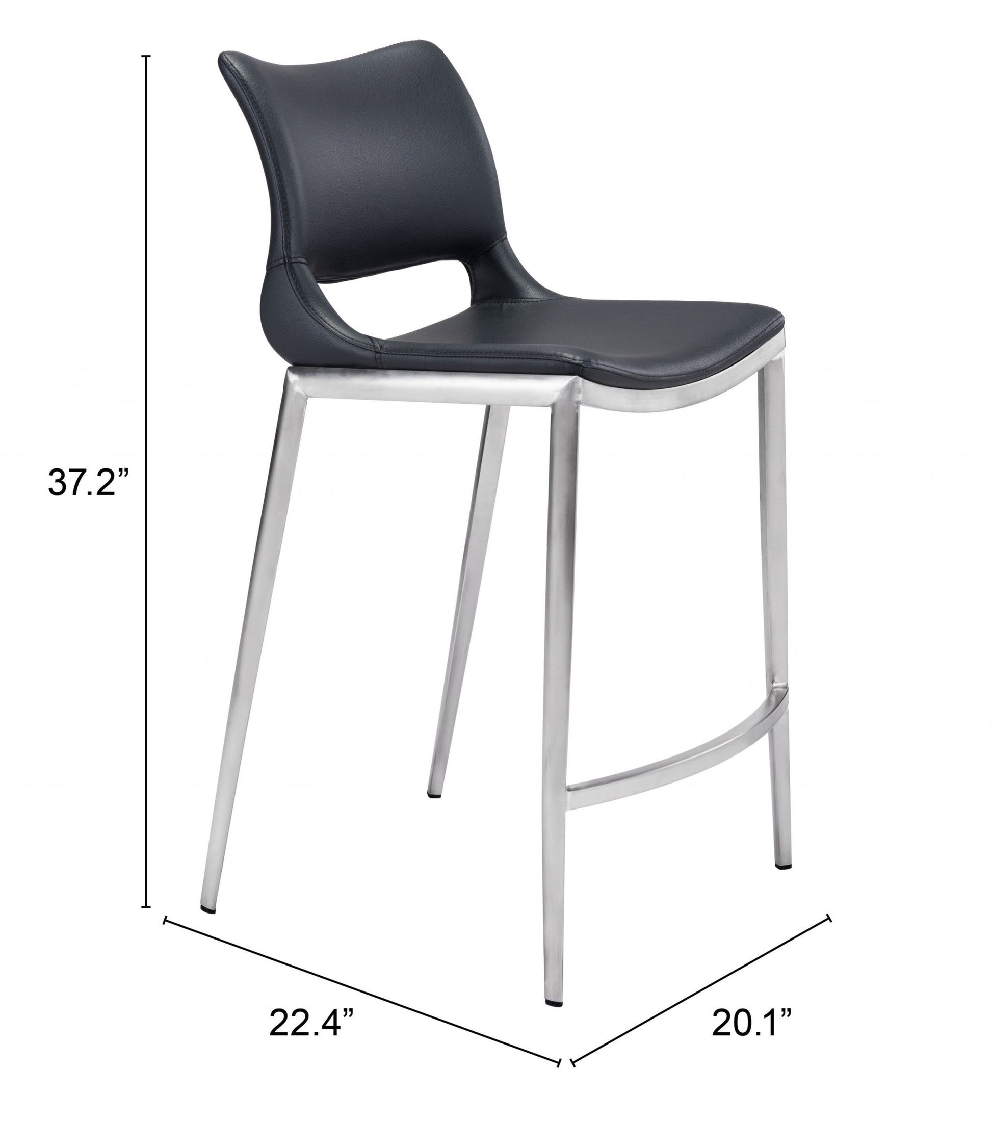 HomeRoots 25" Black And Silver Steel Low Back Counter Height Bar Chairs in Set of Two