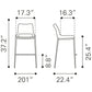 HomeRoots 25" Black And Silver Steel Low Back Counter Height Bar Chairs in Set of Two
