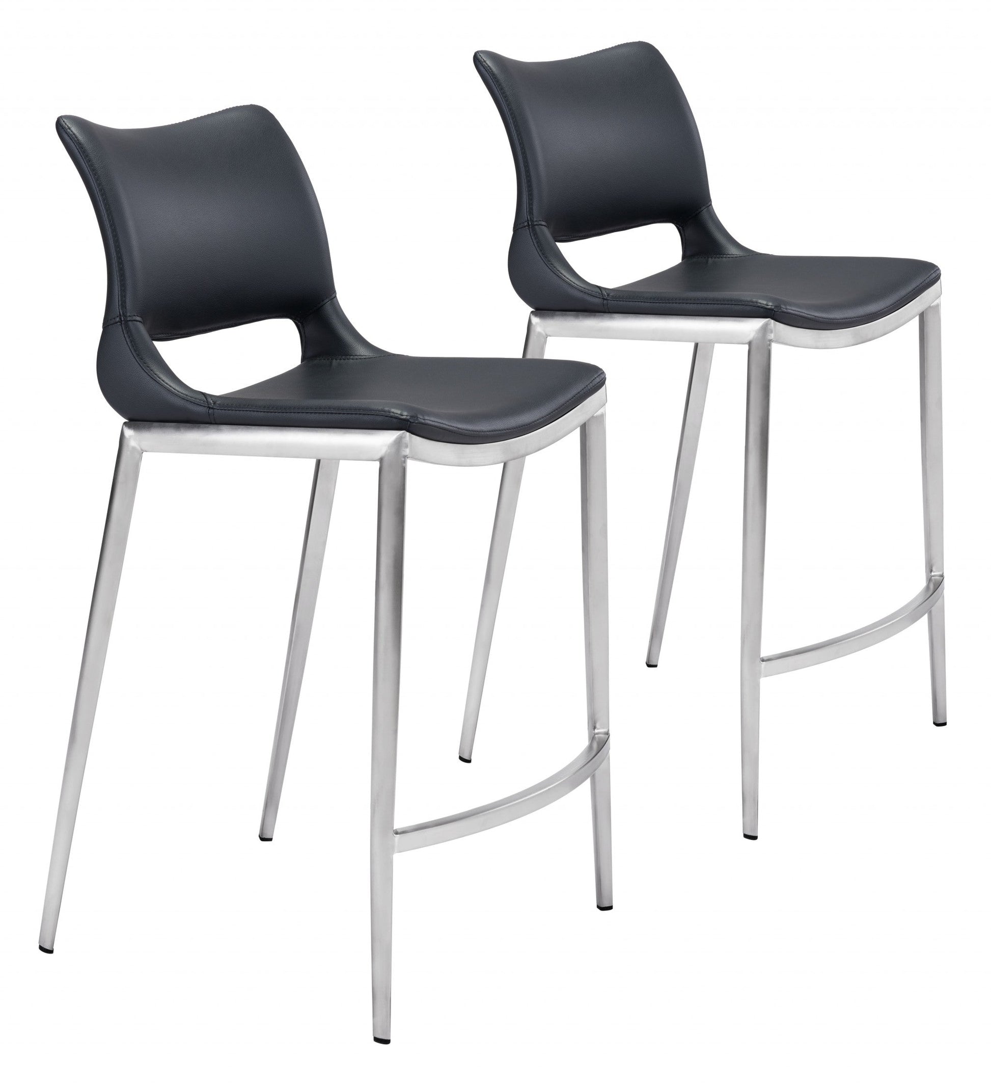 HomeRoots 25" Black And Silver Steel Low Back Counter Height Bar Chairs in Set of Two