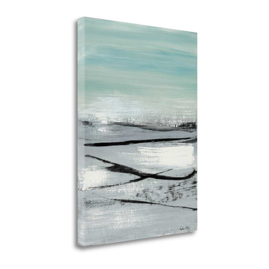 HomeRoots 25" Blue Abstract Beach Painting Giclee Print on Gallery Wrap Canvas Wall Art