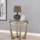 HomeRoots 25" Champagne Gold And Clear Glass Round Mirrored End Table