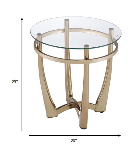 HomeRoots 25" Champagne Gold And Clear Glass Round Mirrored End Table