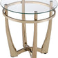HomeRoots 25" Champagne Gold And Clear Glass Round Mirrored End Table