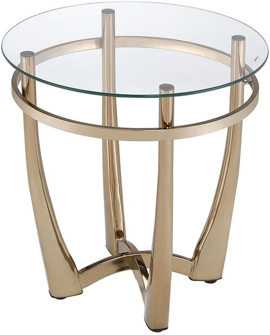 HomeRoots 25" Champagne Gold And Clear Glass Round Mirrored End Table