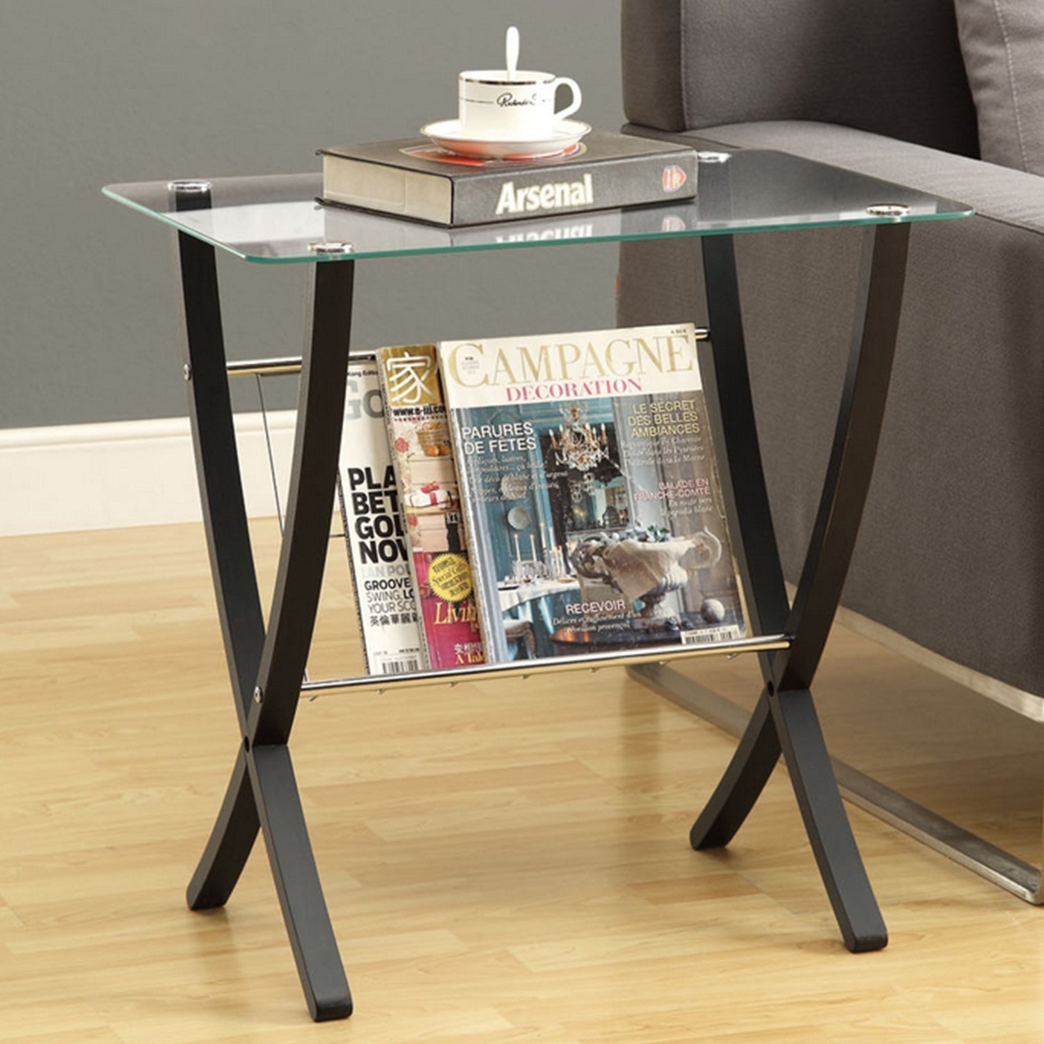 HomeRoots 25" Clear Glass End Table With Brown Finish