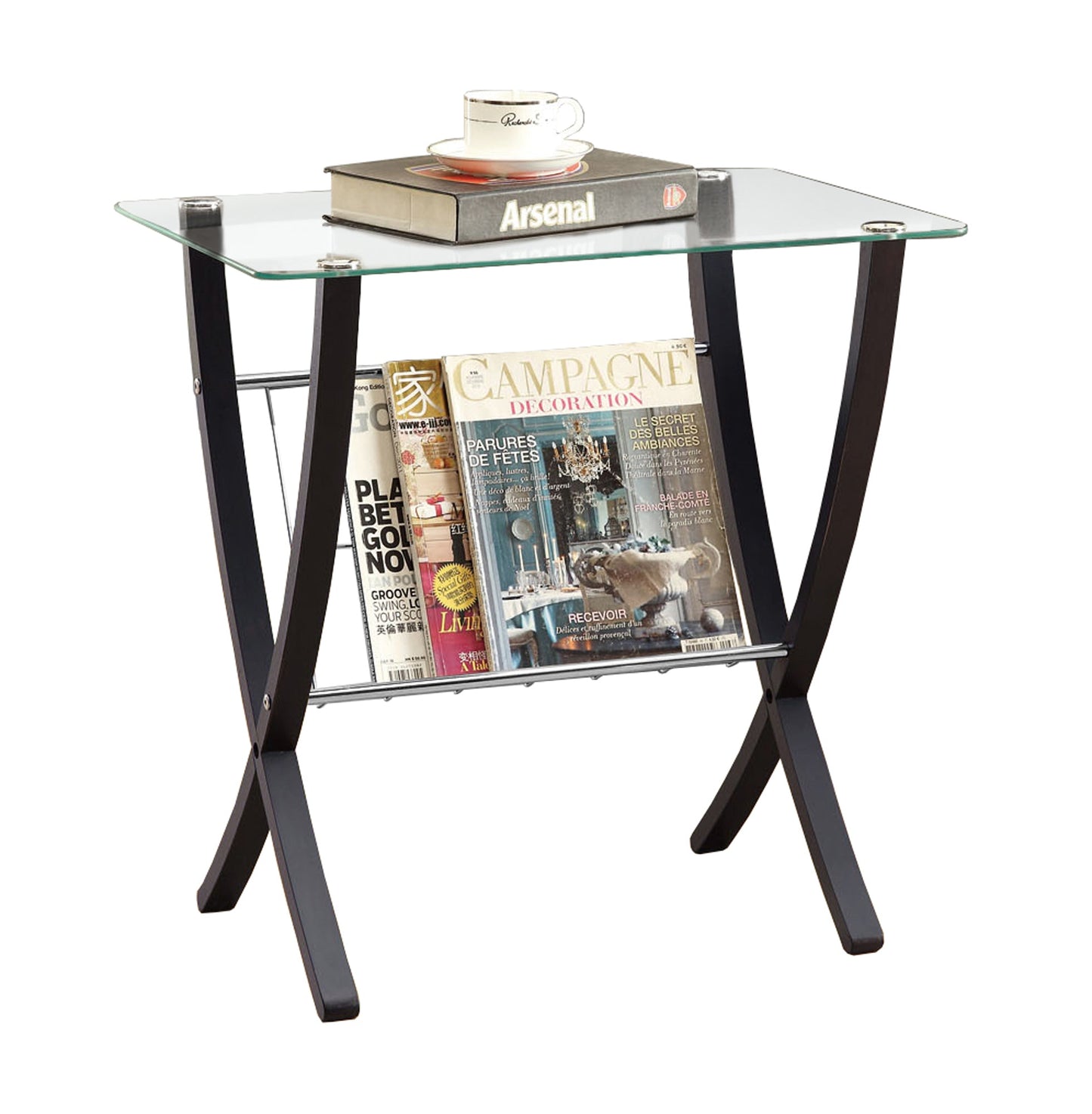 HomeRoots 25" Clear Glass End Table With Brown Finish
