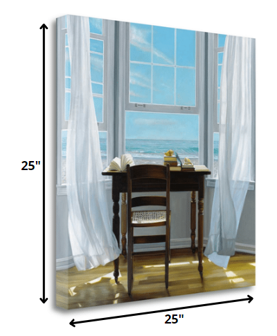 HomeRoots 25" Desk with Ocean View 2 Giclee Wrap Canvas Wall Art