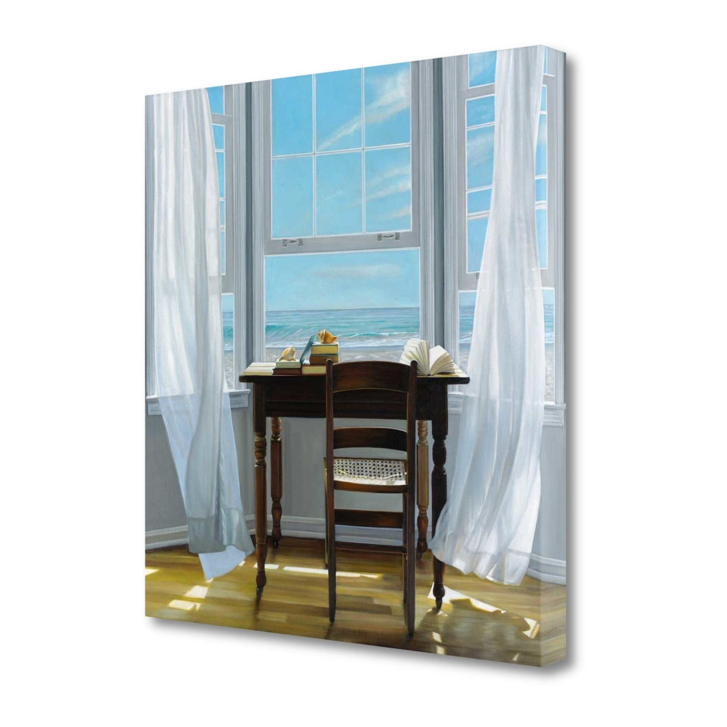 HomeRoots 25" Desk with Ocean View 2 Giclee Wrap Canvas Wall Art